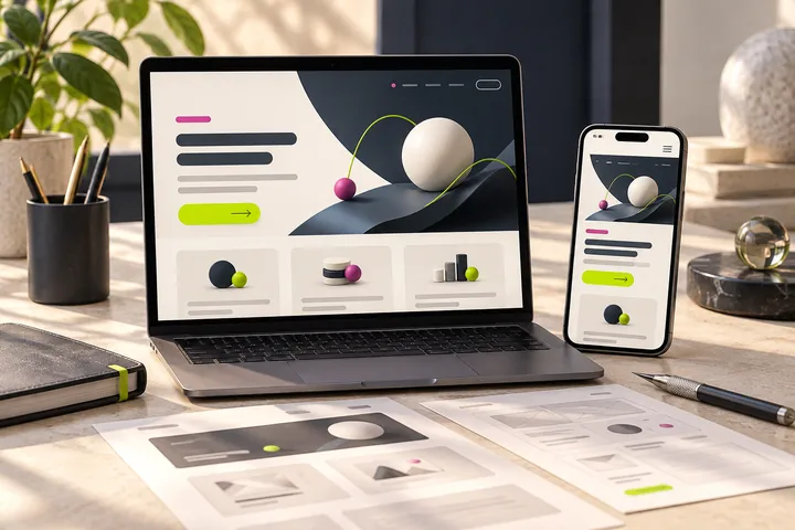 Illustration d’une page et de son bouton de contact sur ordinateur et smartphone